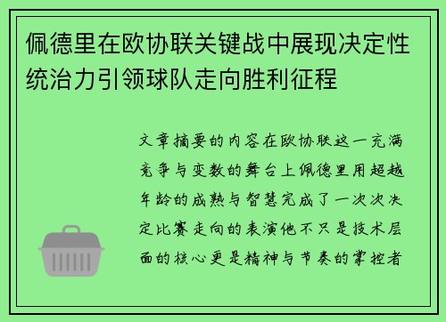 佩德里在欧协联关键战中展现决定性统治力引领球队走向胜利征程